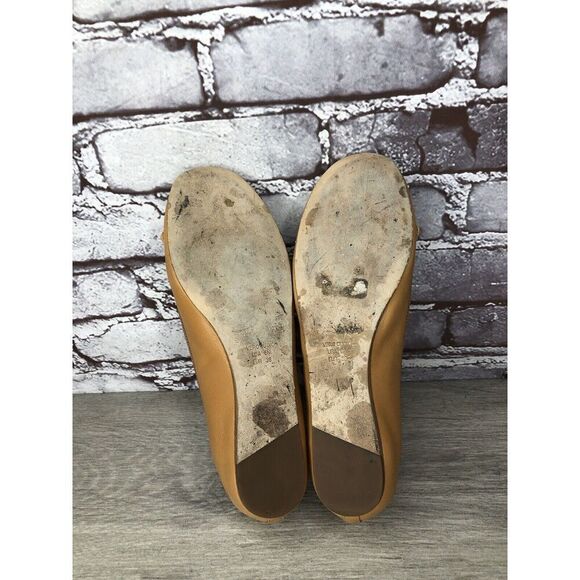 Saks Fifth Ave 10022-Shoe Tan Brown Leather Bow Ballet Flats Women 6.5M US/37EU - Picture 7 of 16
